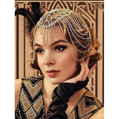 Bijou de tête Gatsby années 1920 pour femme - serre-tête vintage à strass et chaînes, idéal pour les soirées et cocktails Années folles.