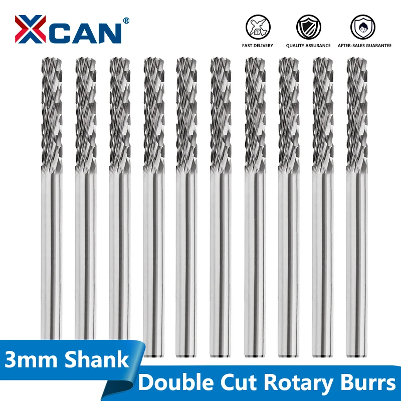 XCAN 10 pz 3mm Gambo Doppio Taglio Carburo di Tungsteno Set di Frese Rotanti Per Dremel Utensili Rotanti Lima Rotante