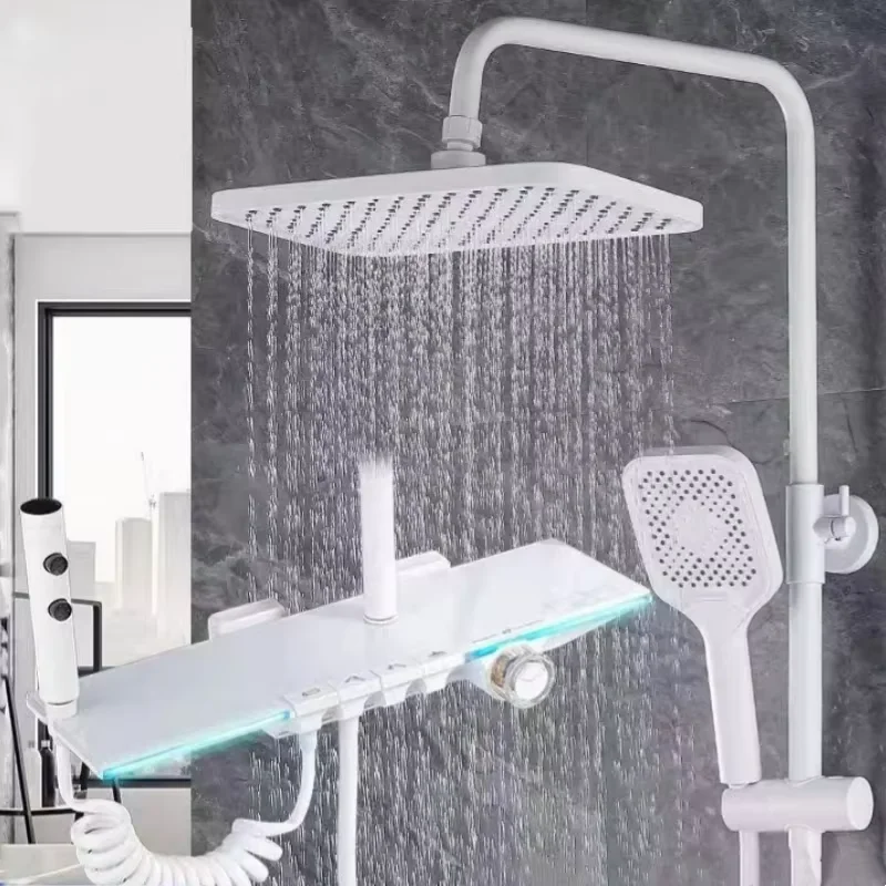 Ensemble de douche de salle de bains blanc chaud et froid, avec affichage LED, touches de Piano, robinet de douche de bain, accessoires de salle de bains blancs en laiton