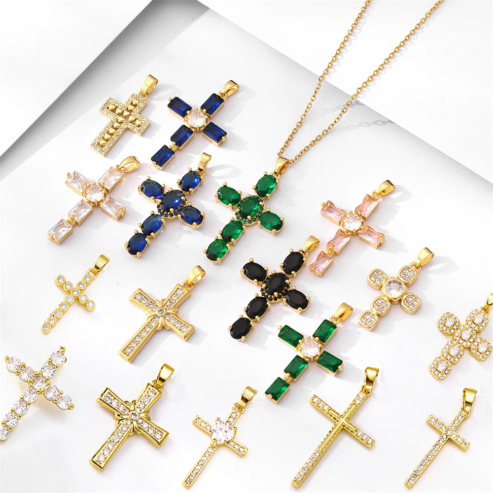 Religiöse Zirkon Kreuz Rosenkränze Halskette Jesus Gebet Fluch Anhänger Kette Halsketten Malteser Latein Kreuz Halsband Taufe Geschenk Image