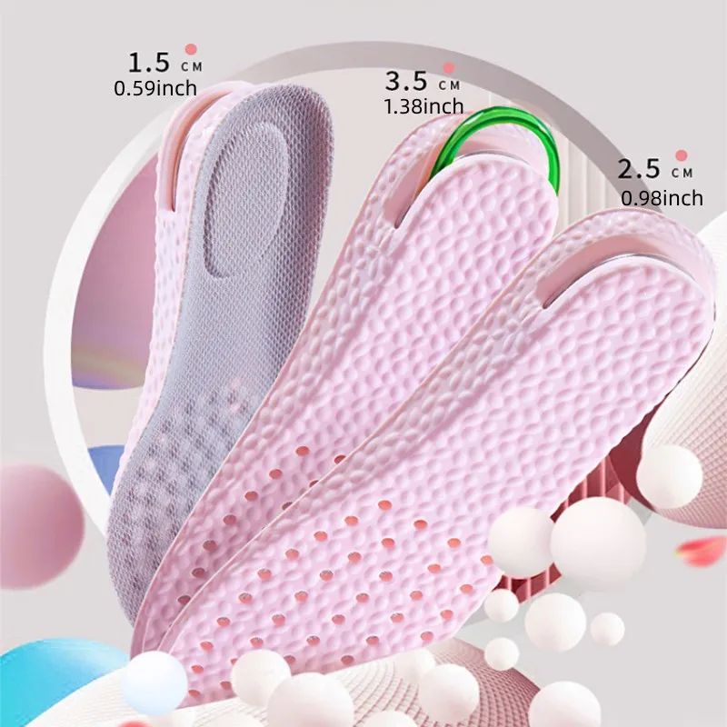 1 Paar rosa Luftpolster-Einlegesohlen zur Erhöhung der Körpergröße, stoßdämpfende Einlegesohle für Sportschuhe