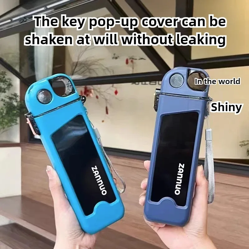 350 ml Strohhalm-Wasserflasche, Kunststoff-Wasserflasche, auslaufsichere Sportflasche mit abschließbarem Deckel und Messungen für Outdoor-Reisen Image