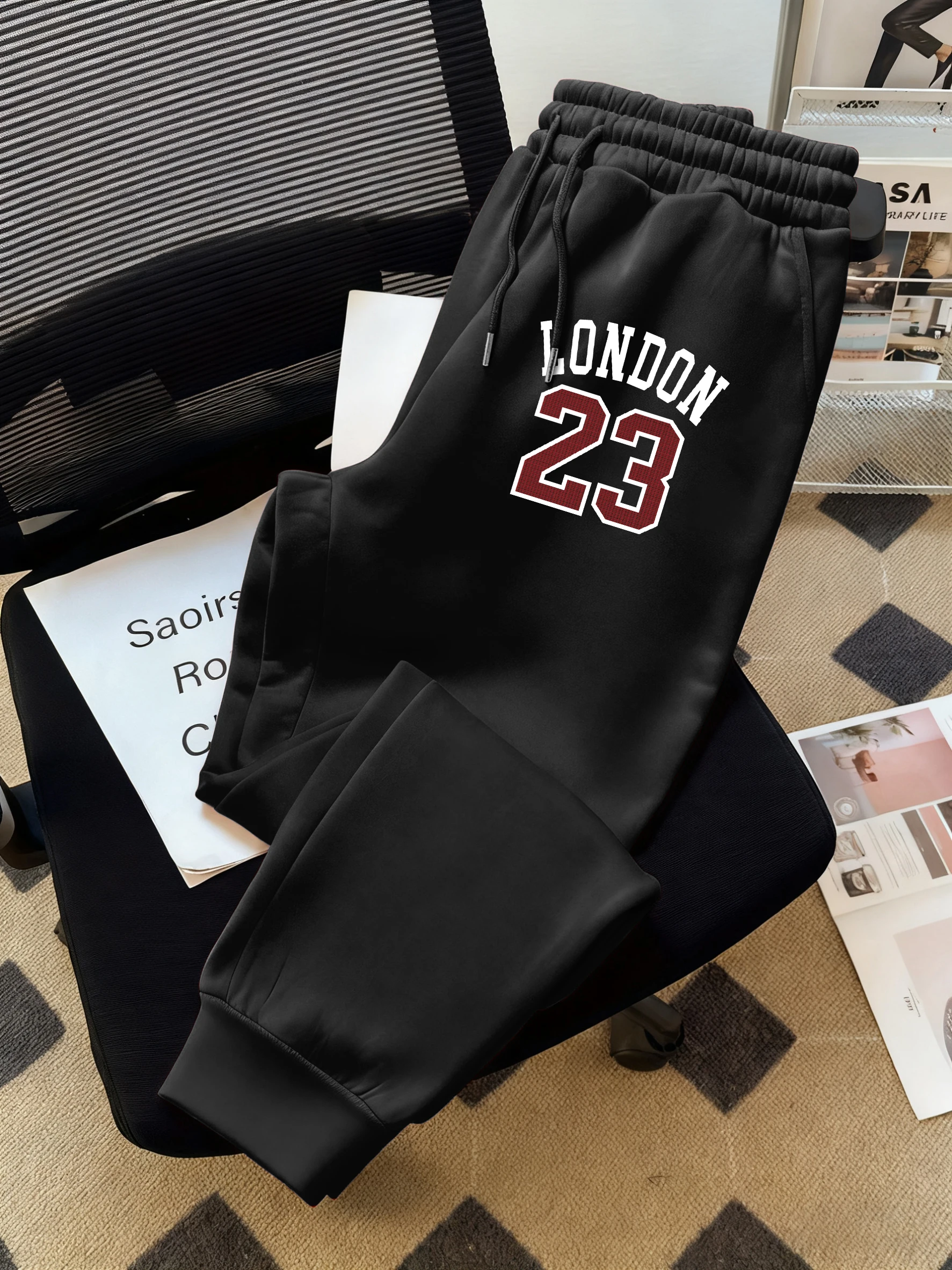 Über London 23, bedruckte Herrenhose, modische Hip-Hop-Hose, Kordelzug, Herbst, warme Jogginghose, männliche Fleece-Vintage-Jogginghose