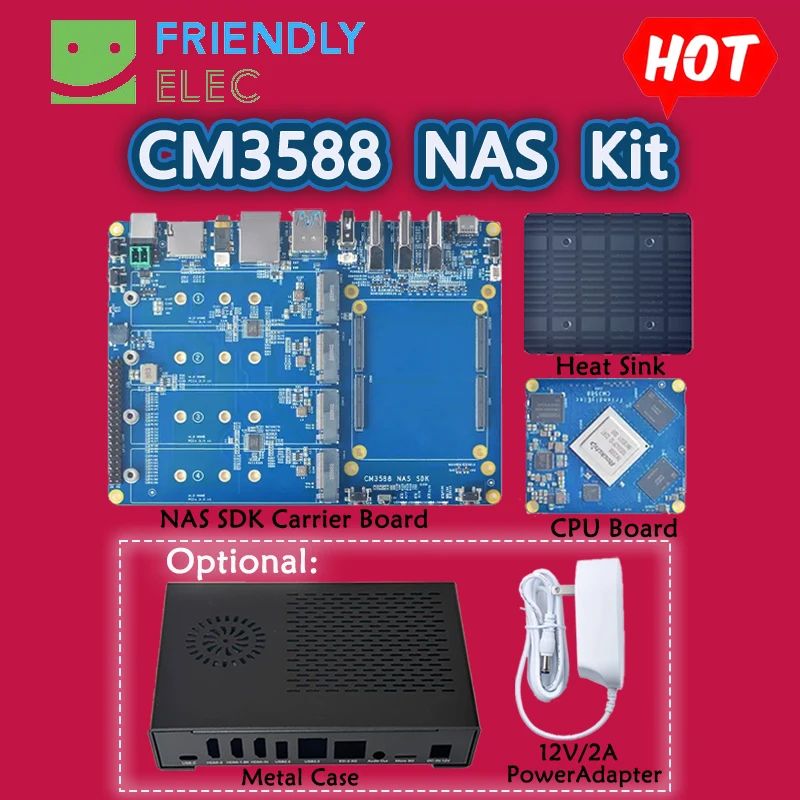 FriendlyELEC CM3588 /CM3588 Plus NAS Kit 4GB/8GB/16GB/32GB RAM 0GB/64GB/256GB EMMC 2,5G Rockchip RK3588 CPU Board 4K/8K SDKKit Image