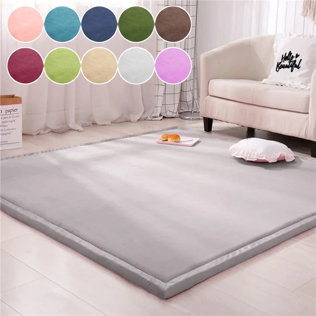 1PC Tatami Korallen Samt Teppich Wohnzimmer Schlafzimmer Fenster Bett Teppiche Baby Spielen Matte Kinder Zimmer Teppich 2/3cm Dicke Angepasst Image