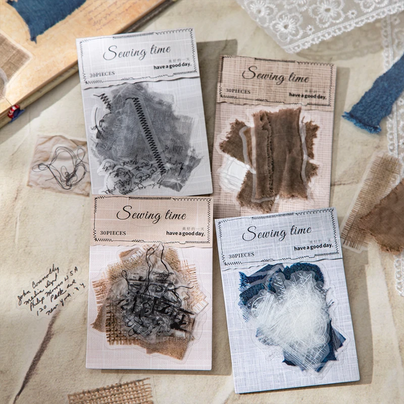 JIANQI 30 teile/paket Vintage Nähen zeit PET Aufkleber DIY Dekorative Junk Journal Aufkleber Für Scrapbook Label Tagebuch Album Planer Image