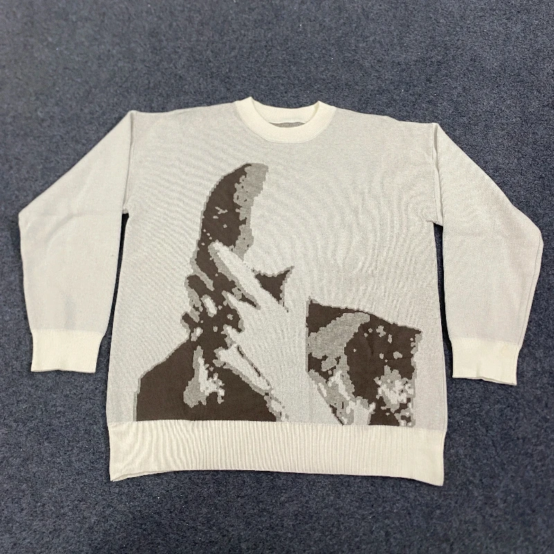 Winter Stricken Lange Ärmeln Hip-Hop Rock Persönlichkeit Mode Harajuku Pullover Cartoon Print Y2k Straße Casual Rundhals Pullover