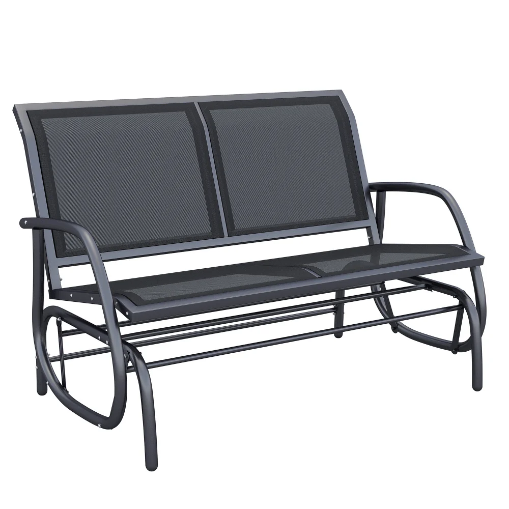 Chaise à bascule Banc de jardin 2 places Siège balançoire de jardin Banc de parc Meuble de jardin en métal Noir 120 x 70 x 88 cm
