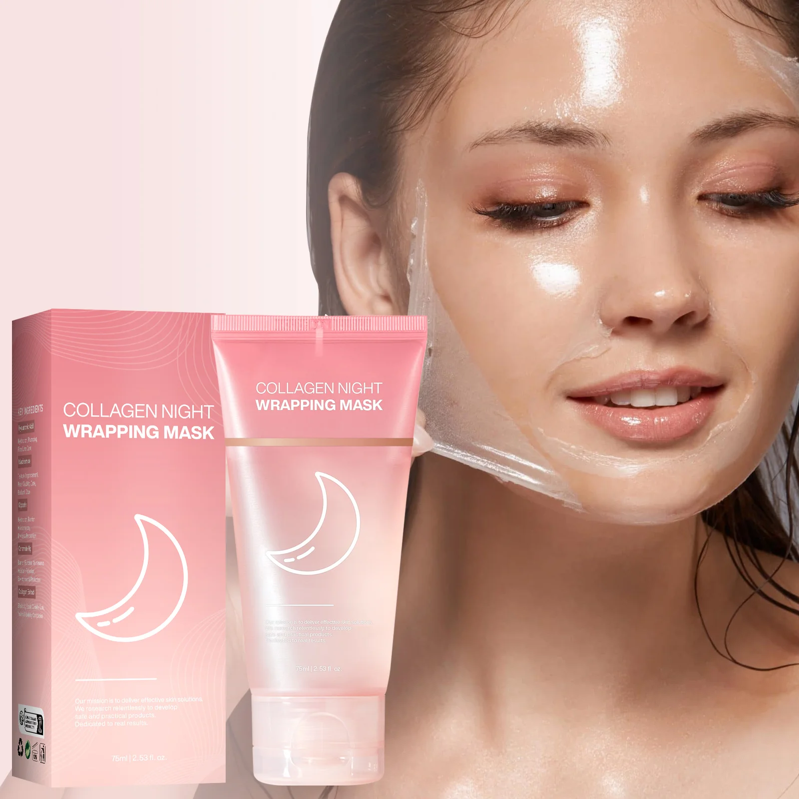 Gesichtsmaske, umwickelbare Peel-Off-Maske + Kollagen, feuchtigkeitsspendende, straffende Feuchtigkeitscreme, hydrolysiertes Kollagen, Hautpflege über Nacht Image