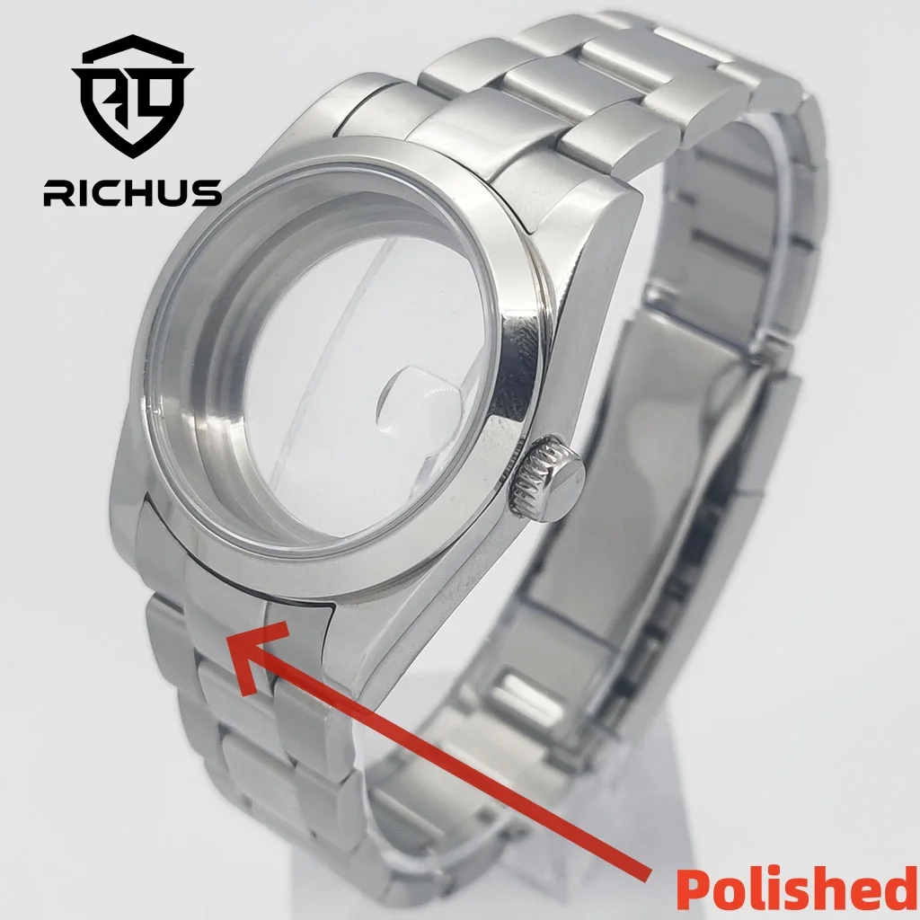 RICHUS 36/39 mm Gehäuse mit poliertem Armband, Saphirglas, passend für NH35 NH36 Miyota8215-DG ETA 2824 PT5000 Uhrwerk, Uhrenzubehör Image