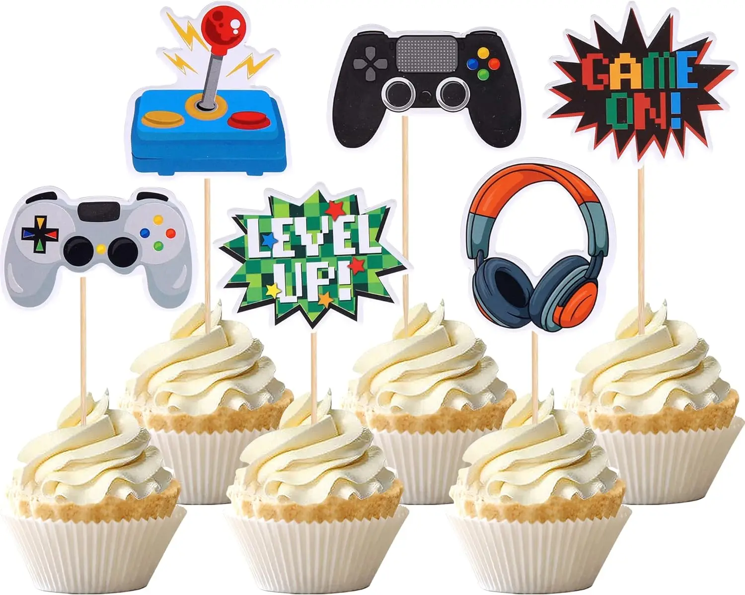 36 PCS Video Game Cupcake Toppers Assembled Game On Controllers Cupcake Picks GamePad Cake Decorations for Game Theme Baby Showe