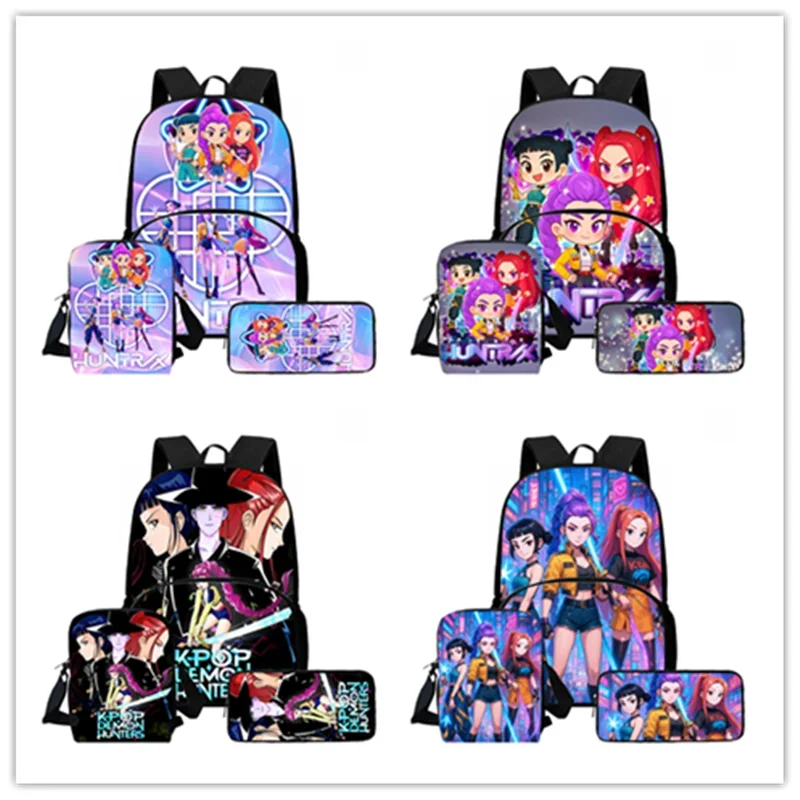 Dessin animé KPop démon chasseurs enfant école sac à dos avec poche avant, sac à bandoulière, sac à crayons pour, sac d'école enfant