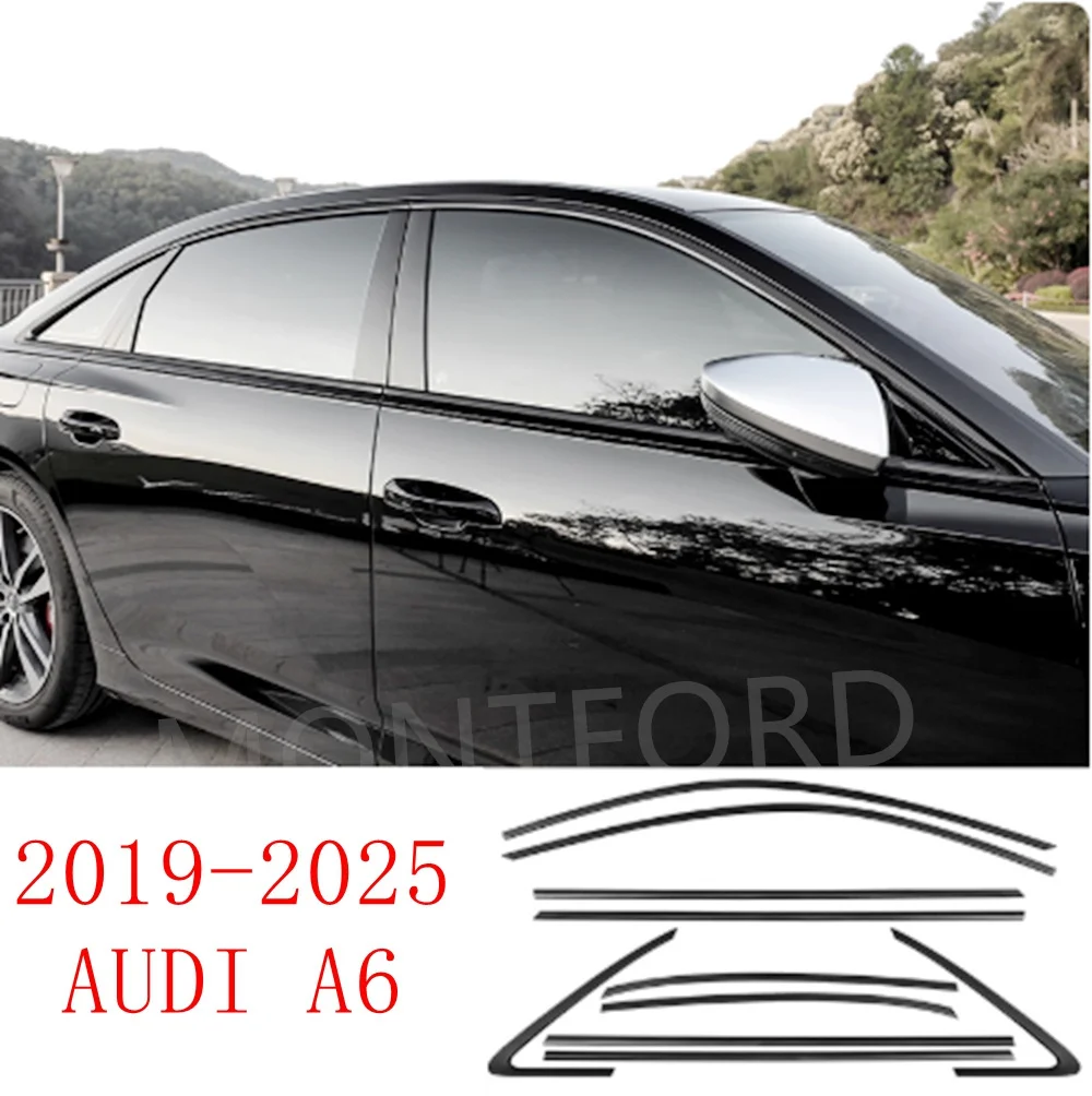 Auto Styling Schwarz Stahl Fenster Moulding Rahmen Streifen Trim Abdeckung Für AUDI A6 S6 2019-2025 (schwarz) Image