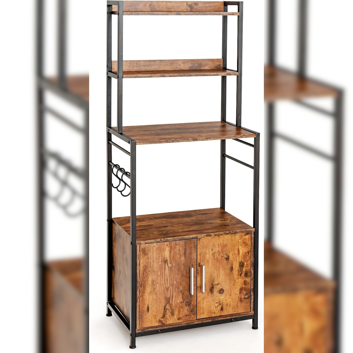 COSTWAY Küchenregal mit Aufbewahrungsschrank, Bäckerregal mit Haken, Stehendes Regal mit Regalböden Image