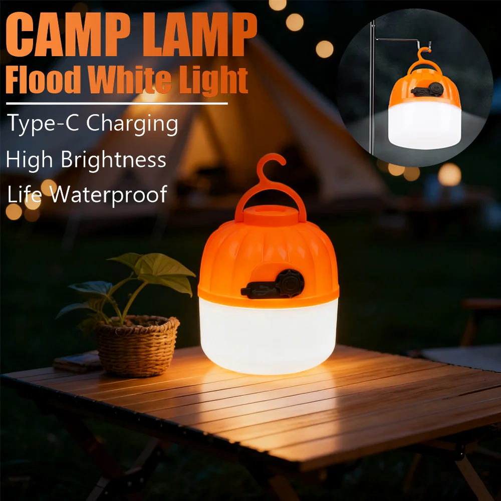 Tragbare Mini-Campinglampe, 4-Beleuchtungsmodi mit Haken, wiederaufladbar über USB, wasserdicht, Zeltlicht, Outdoor-Camping-Notfalllaterne