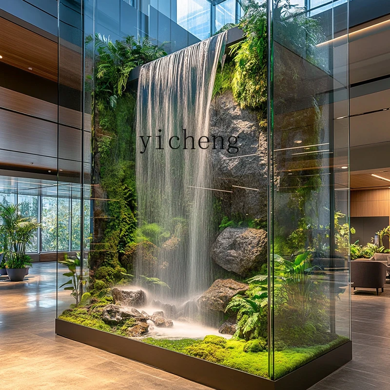 ZC Hotellobby fließendes Wasser Wasserfall Wasservorhang Wand Fenster Landschaft Einkaufszentrum Verkaufsabteilung Dekoration Image