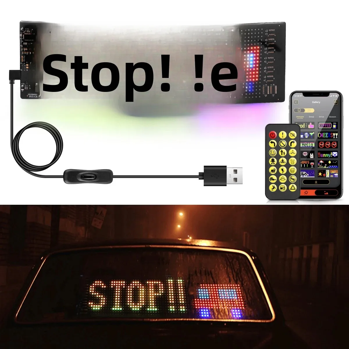 Smart Matrix Pixel LED Display Screen Soft Panel Car Scrolling Advertising Sign DIY Text Image Animation For Gift Auto Decor