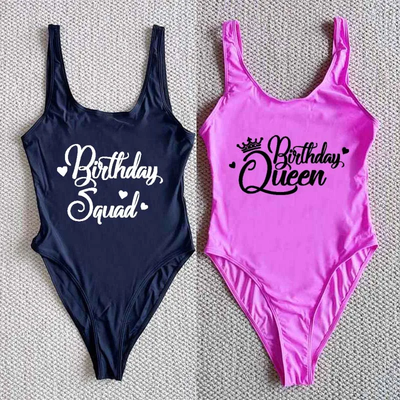 BIRTHDAY QUEEN SQUAD Sexy Swimwear Women bikini woman Party One Piece Swimsuit Summer Bathing Suit Beachwear swim suit S-3XL