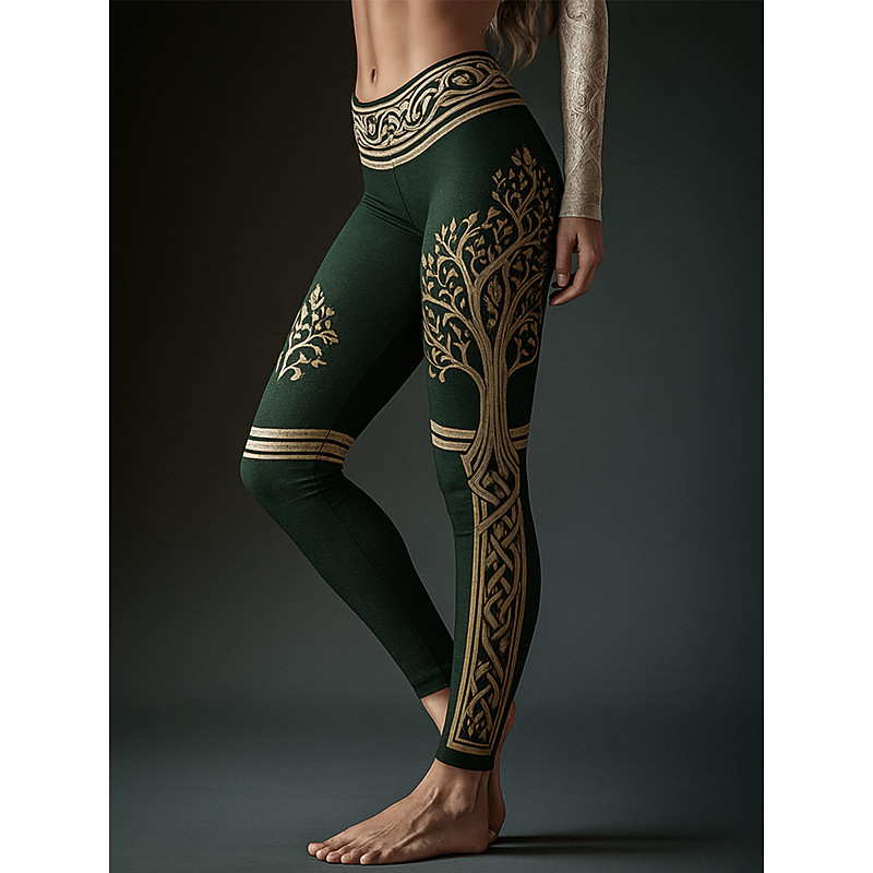 Women's Leggings Vacation Viking Vintage Ethnic Style Full Length High Waist Graphic Abstract 3D Print Quick Dry Breathability Soft High Elasticity Brown Summer Spring Fall Winter Regular Fit