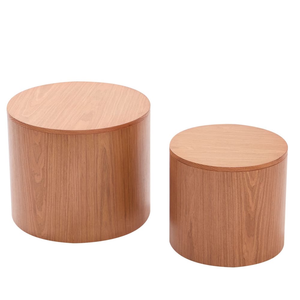 Set de 2 tables basses rondes en bois massif avec rangement
