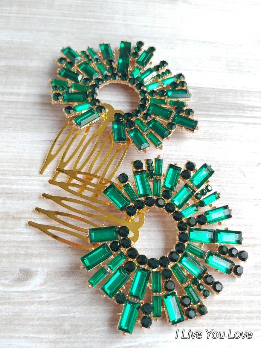 Pettine per capelli verde - Accessori per capelli Art Déco - Accessorio per capelli da sposa - Pettine per capelli - Accessorio per capelli da sposa -