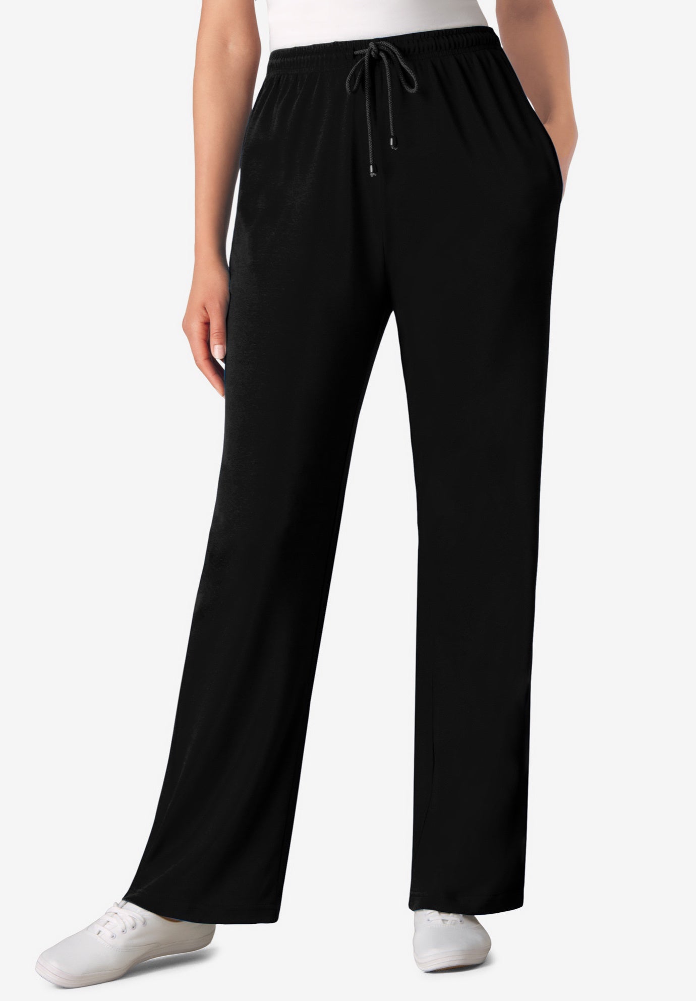 Plus Size Women's Sport Knit Straight-Leg Pull-On Pants by Woman Within in Black (Size S)