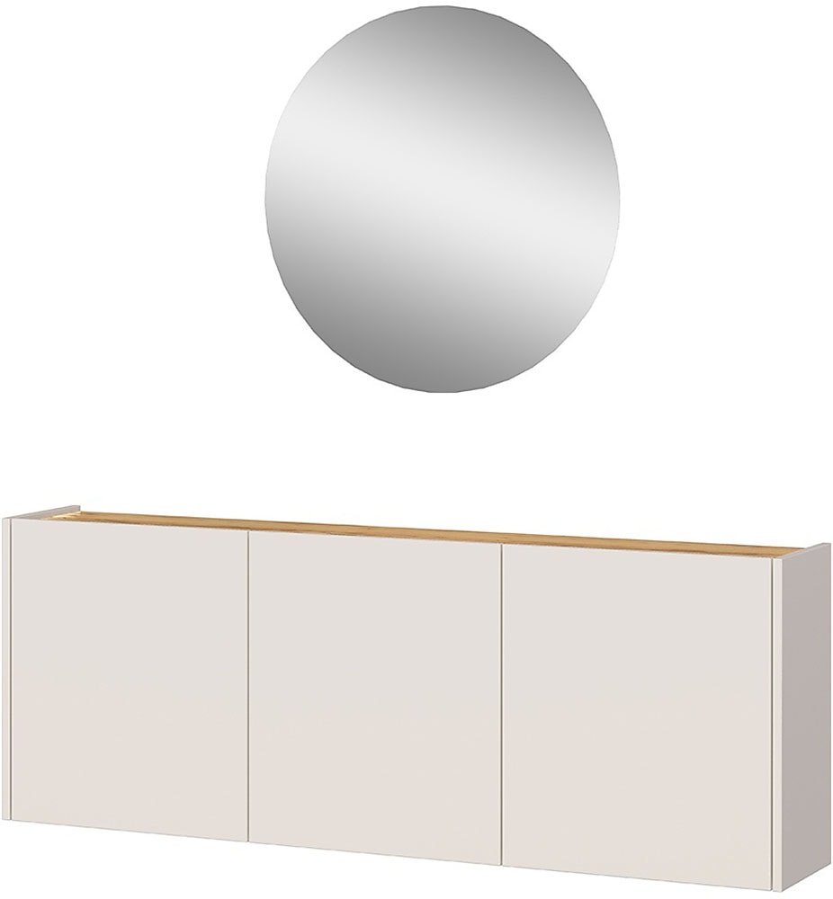 Garderoben-Set GERMANIA "GW-Libbiano", kaschmir, navarra, eiche, nachbildung, B:136cm H:200cm T:25cm, Holzwerkstoff, Kastenmöbel-Sets, Garderoben-Set bestehend aus Mehrzweckschrank, Spiegel und Paneel Image