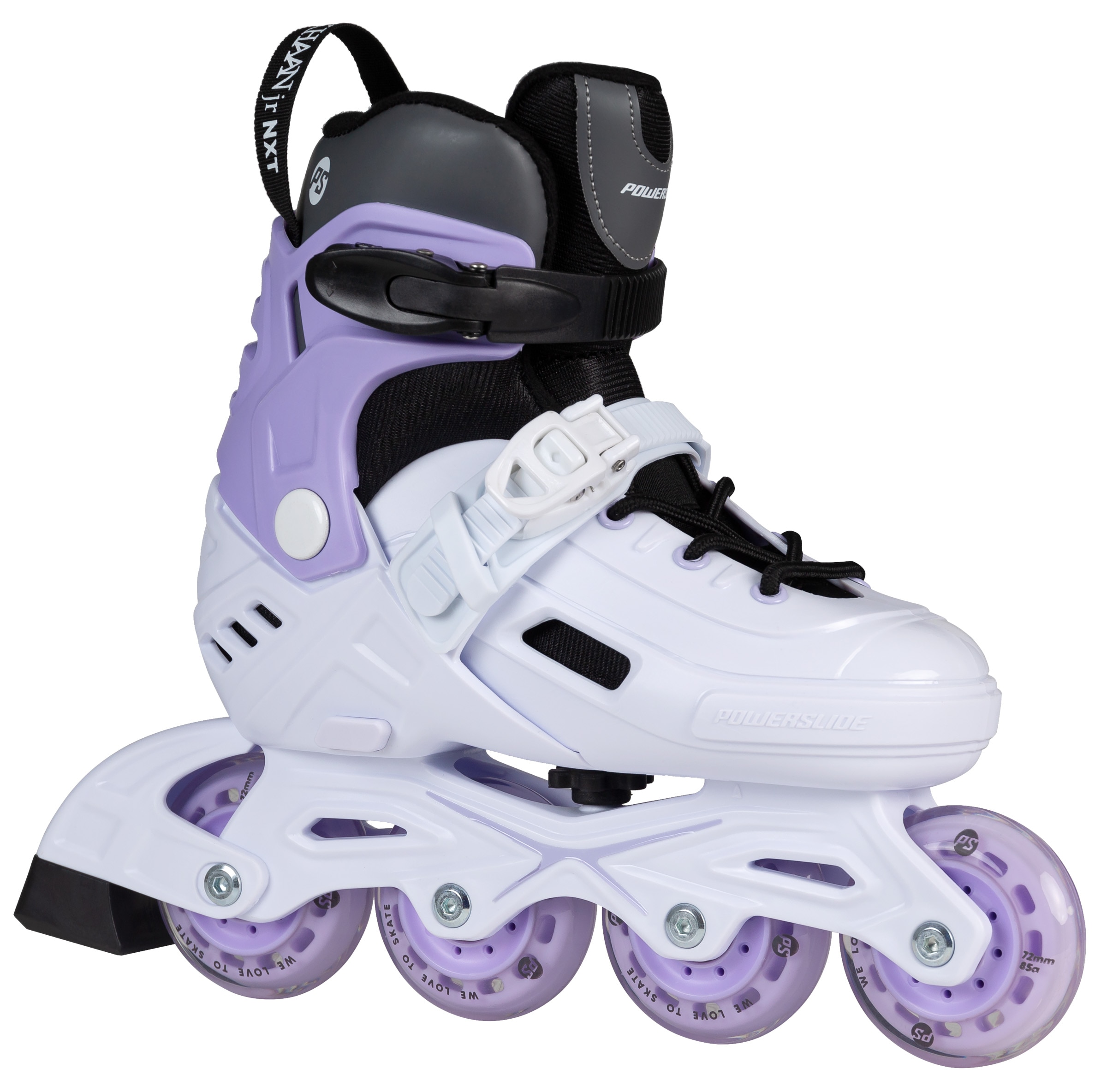 Inlineskates POWERSLIDE "Khaan Junior NXT White adj." Gr. 39, flieder, Inlineskates_Rollschuhe, Kinder, 39/42 (bis 80 kg), Kunststoff