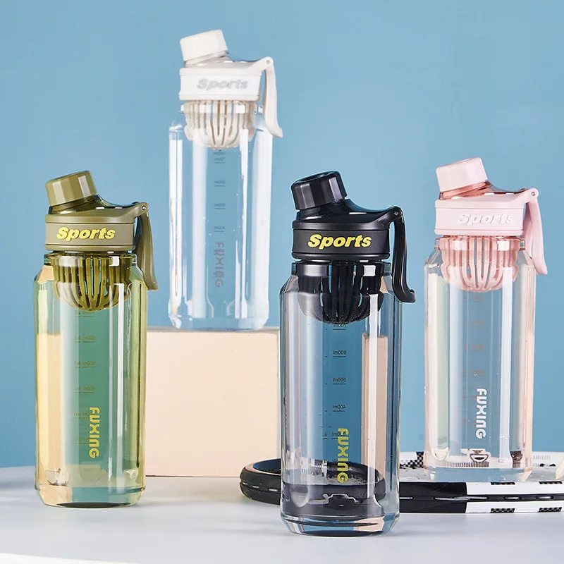 Sportwasserflasche mit Teefilter, große Kapazität, transparente Flasche, Plastikbecher, Outdoor, Reisen, Fitnessstudio, Fitness, Wasserflasche Image