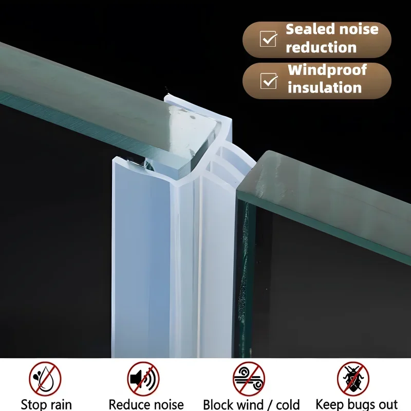 Selbstklebender Silikonkautschuk-Dichtungsstreifen für rahmenlose Dusche, Zimmertür, Fenster, Glas, Dichtungsstreifen für 10/12 mm Glas, Heimwerker