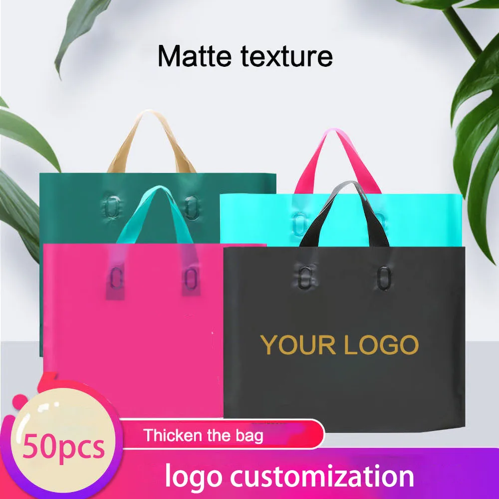 50 pezzi/100 pezzi sacchetti per la spesa opachi satinati ispessiti con logo personalizzato con manico sacchetto regalo in plastica stampa logo a un colore su fronte-retro