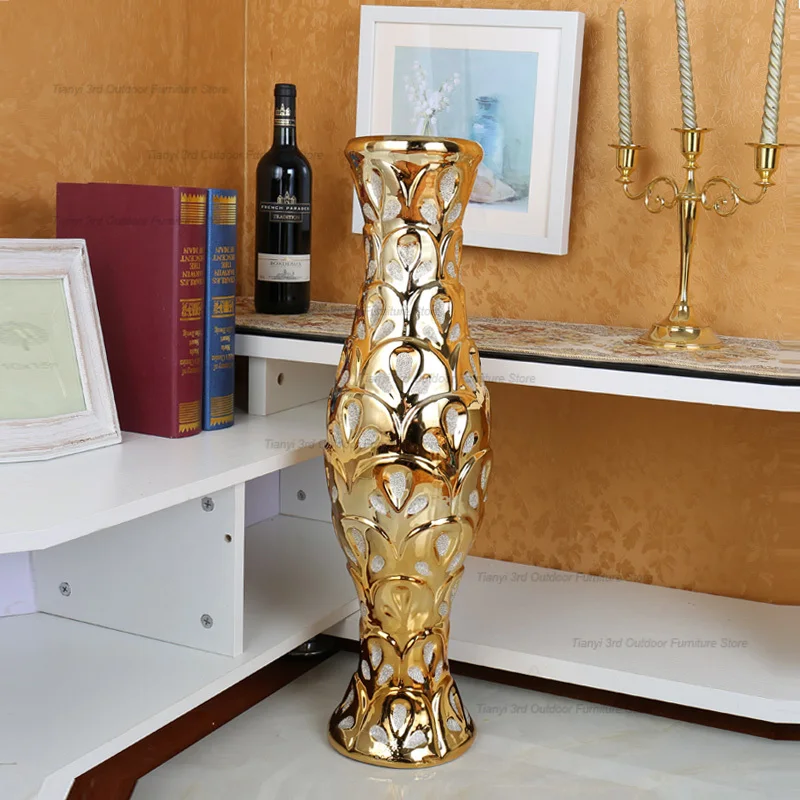 Goldene Keramikvase Blume Ästhetischer nordischer Stil Moderne große Vase Design Ikebana Wazony Luxus Mariage Home Decor FYVS Image