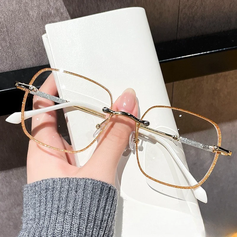 Anti-Blaulicht-Brille für Damen, glänzend, Anti-Strahlungs-Brille, Retro-Randloser Rahmen Image