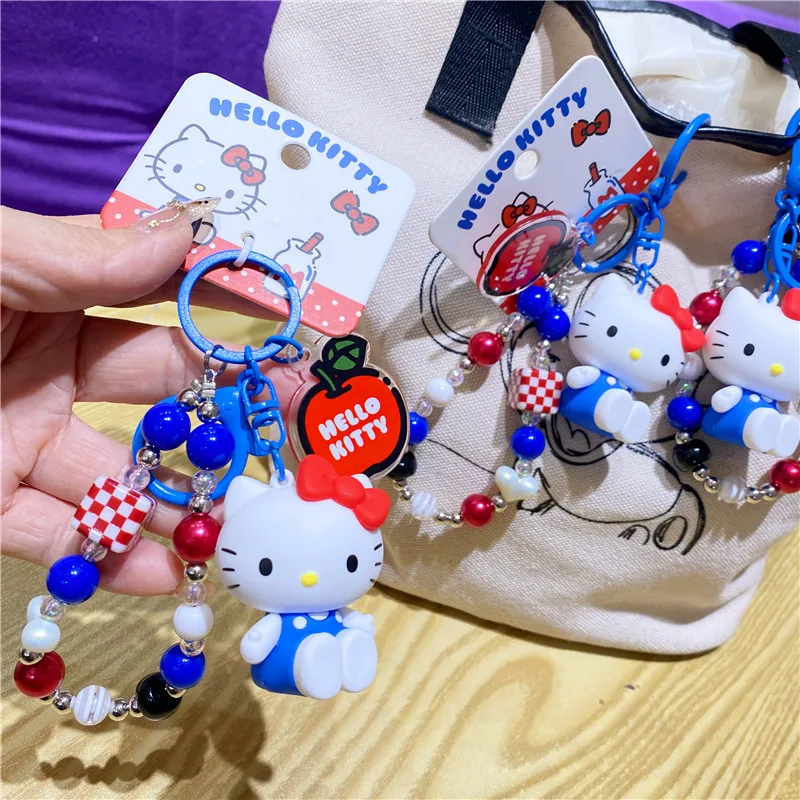 Echter Sanrio Hello Kitty Schlüsselanhänger Kawaii Kt Rot Blau Weiß Schultasche Dekor Cartoon Schlüssel Kitty TV Perlen Schlüsselanhänger Mädchen Geschenk