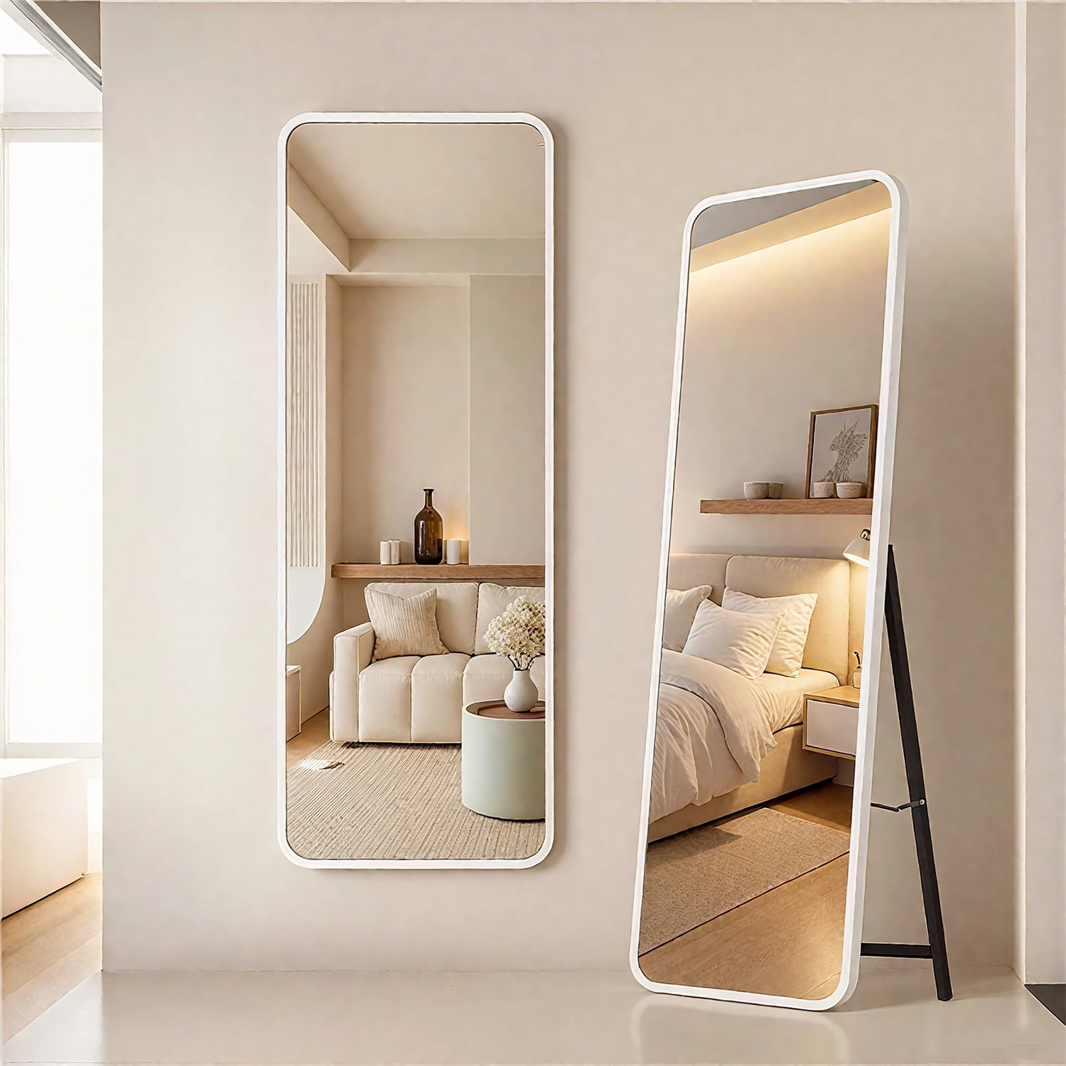 Rechteckiger Ganzkörperspiegel 49×159 cm Ganzkörperspiegel zur Wandmontage oder Freistehender für Schlafzimmer, Flur, Wohnzimmer Image