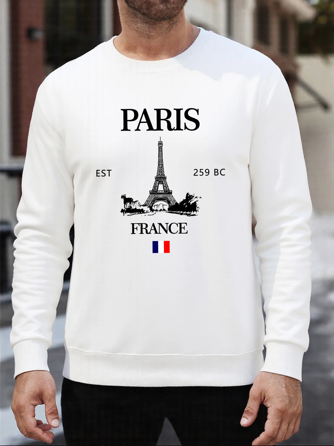 Paris Frankreich Eiffelturm Bedrucktes Herren-Sweatshirt Fleece-Pullover All-Match-Hip-Hop-Sweatshirt Rundhals-Fleece-Kleidung