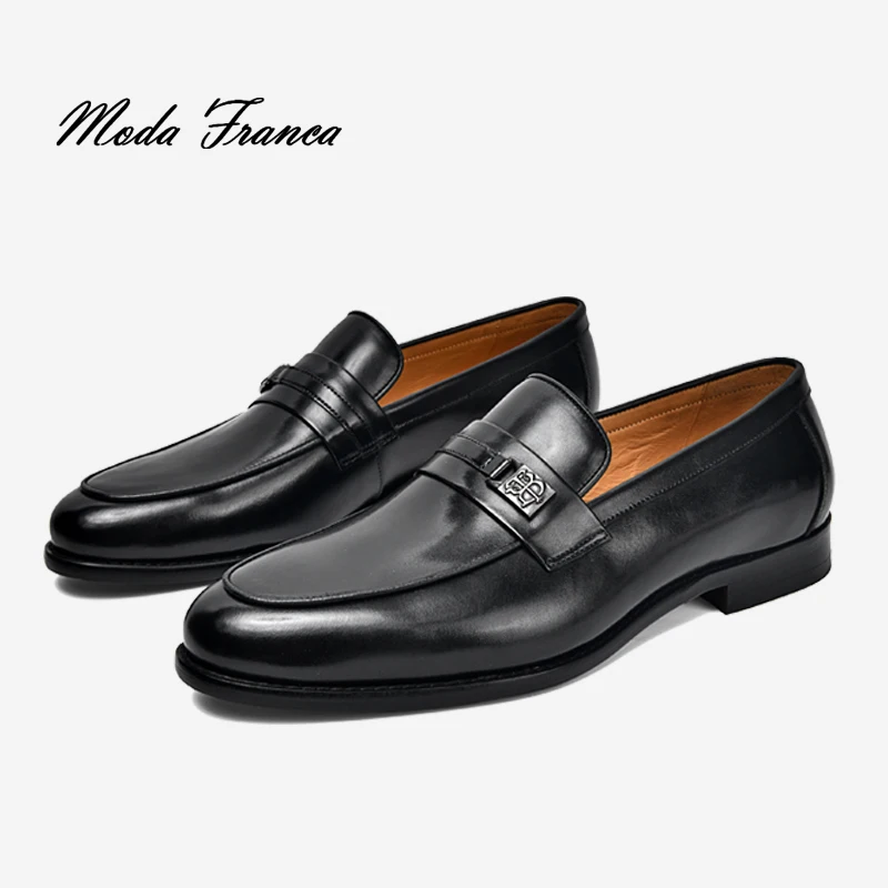 [Moda Franca] Herren-Leder-Loafer mit Schnallendetail, formelle Slip-On-Schuhe, Größen 40 bis 45