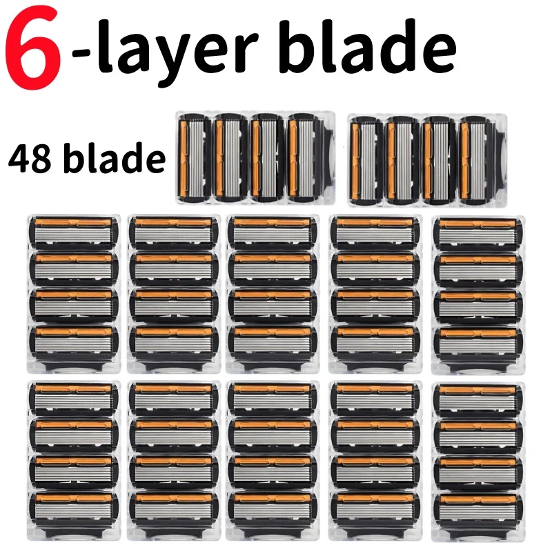 4/8/12/24/48 Stück 6-Klingen-Edelstahlrasierer für empfindliche Haut, bequeme Rasur, klassisches Retro-Design, langlebig Image