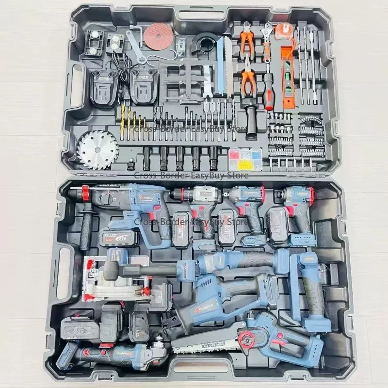 21V Elektrowerkzeug-Set, bürstenloser elektrischer Hammer, Schlagbohrmaschine, Winkelschleifer, Akku-Schraubenschlüssel, tragbare Kreissäge Image