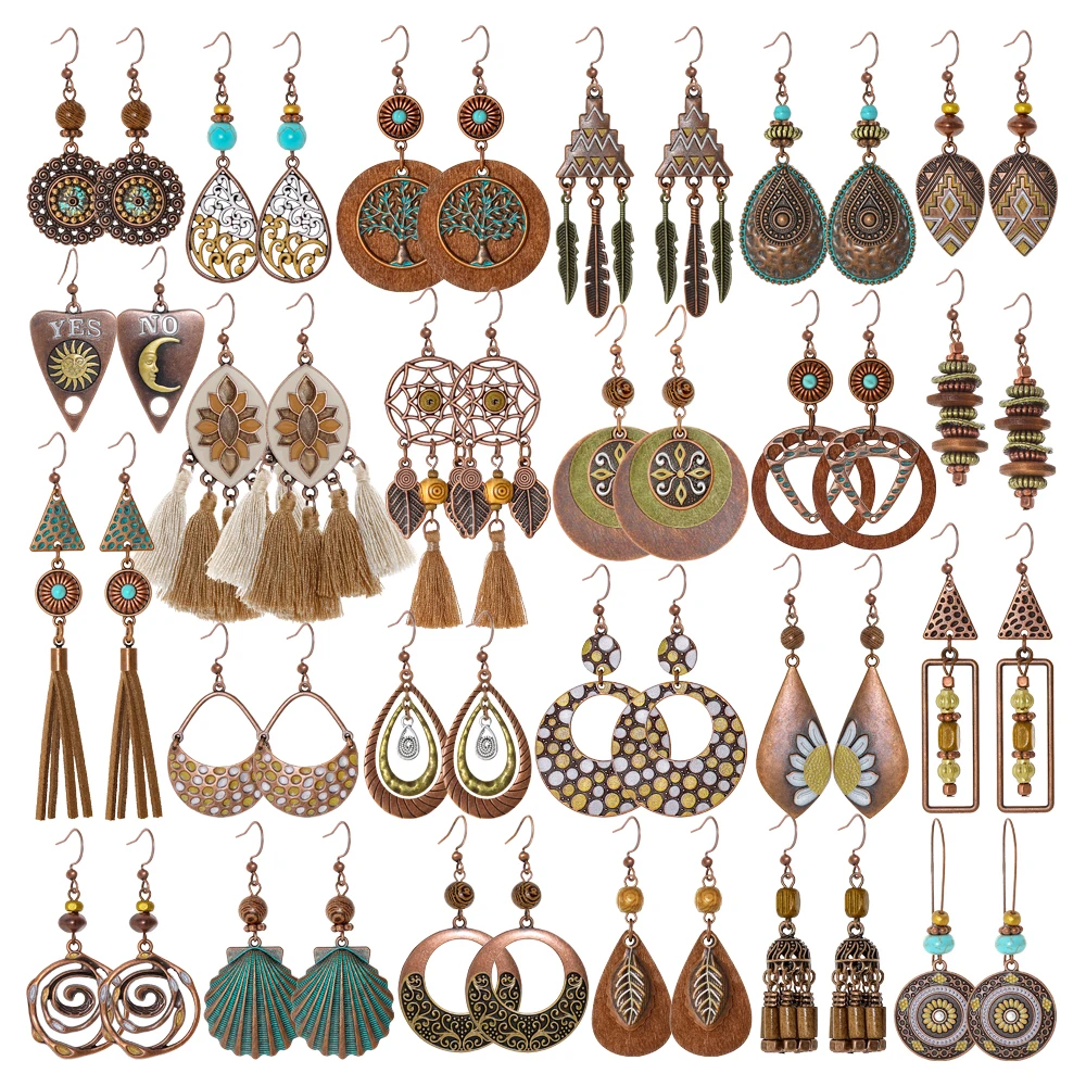 Boho-Ohrringe im Vintage-Ethno-Stil, handgefertigt, geometrische Statement-Ohrringe, übertriebene Ohrhänger, perfekt für den Alltag, Urlaub Image