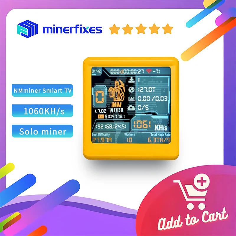 NMminer Smart TV 1050KH/s Nerdminer V2 BTC Solo Mining Krypto Lottery Miner Smart Geschenk Silent Desktop Clock Miner Image