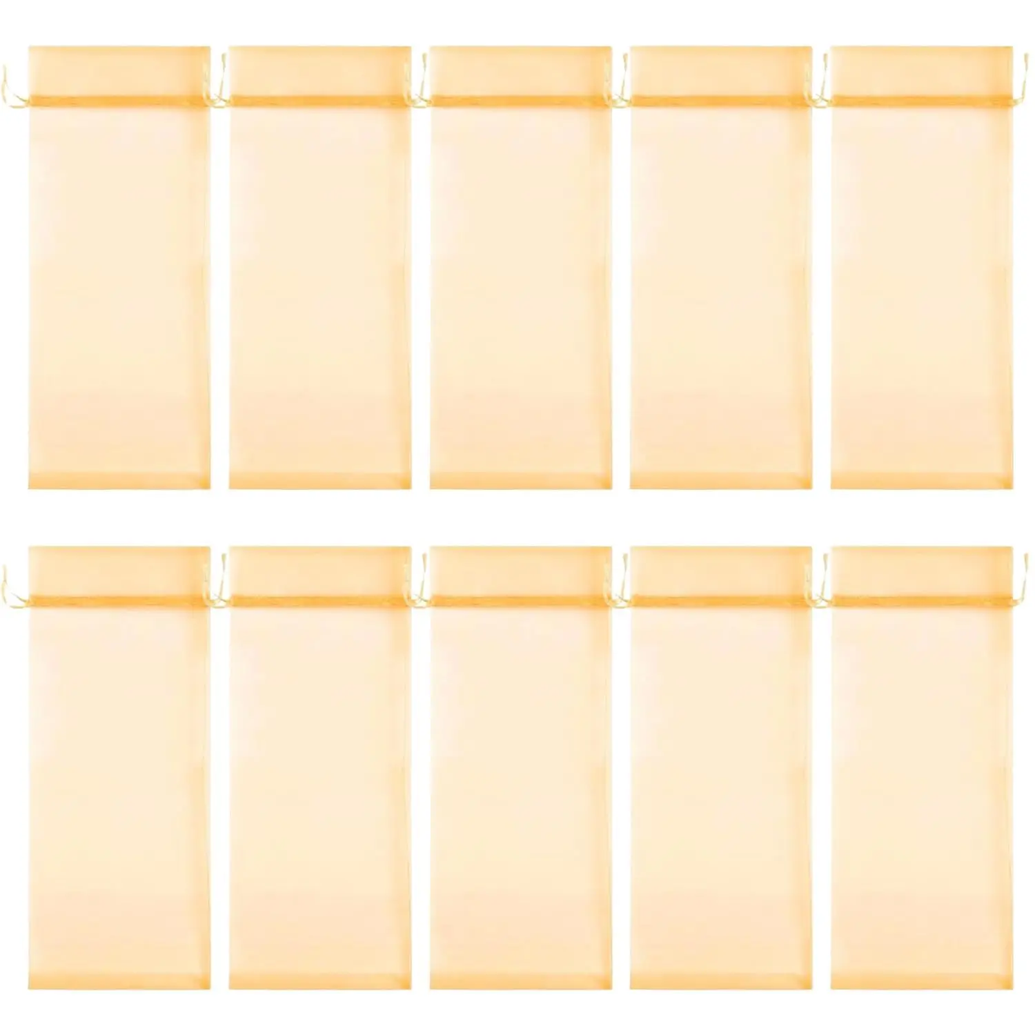 10 Stück goldene Flaschen-Geschenktüten – wiederverwendbare Weinbeutel mit Kordelzug für Hochzeit/Geburtstag/Party, elegante Organza-Satin-Dekorationstüten Image