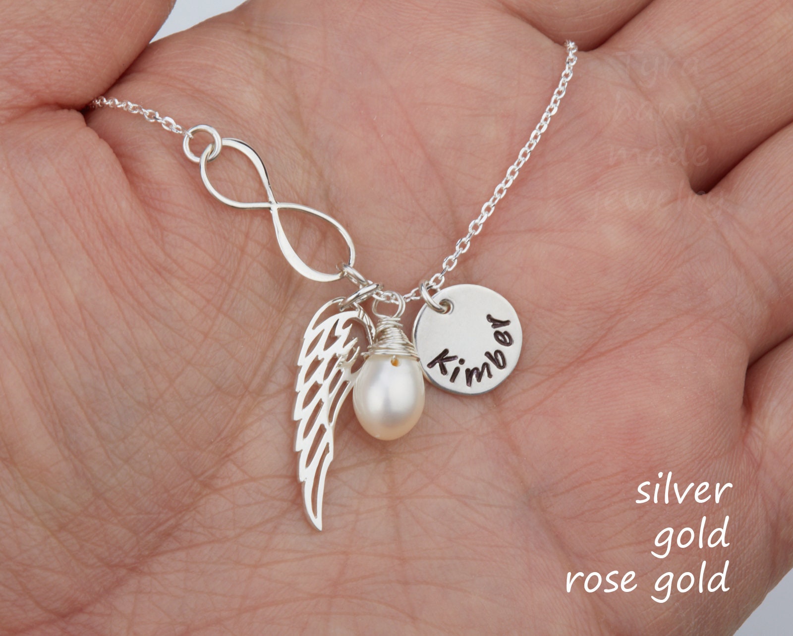 Silber/Gold/Rose gold personalisierte Unendlichkeit Engel Flügel Halskette, erste Halskette, Graduierung Geschenk, Vogel-Flügel, Muttertag Geschenk