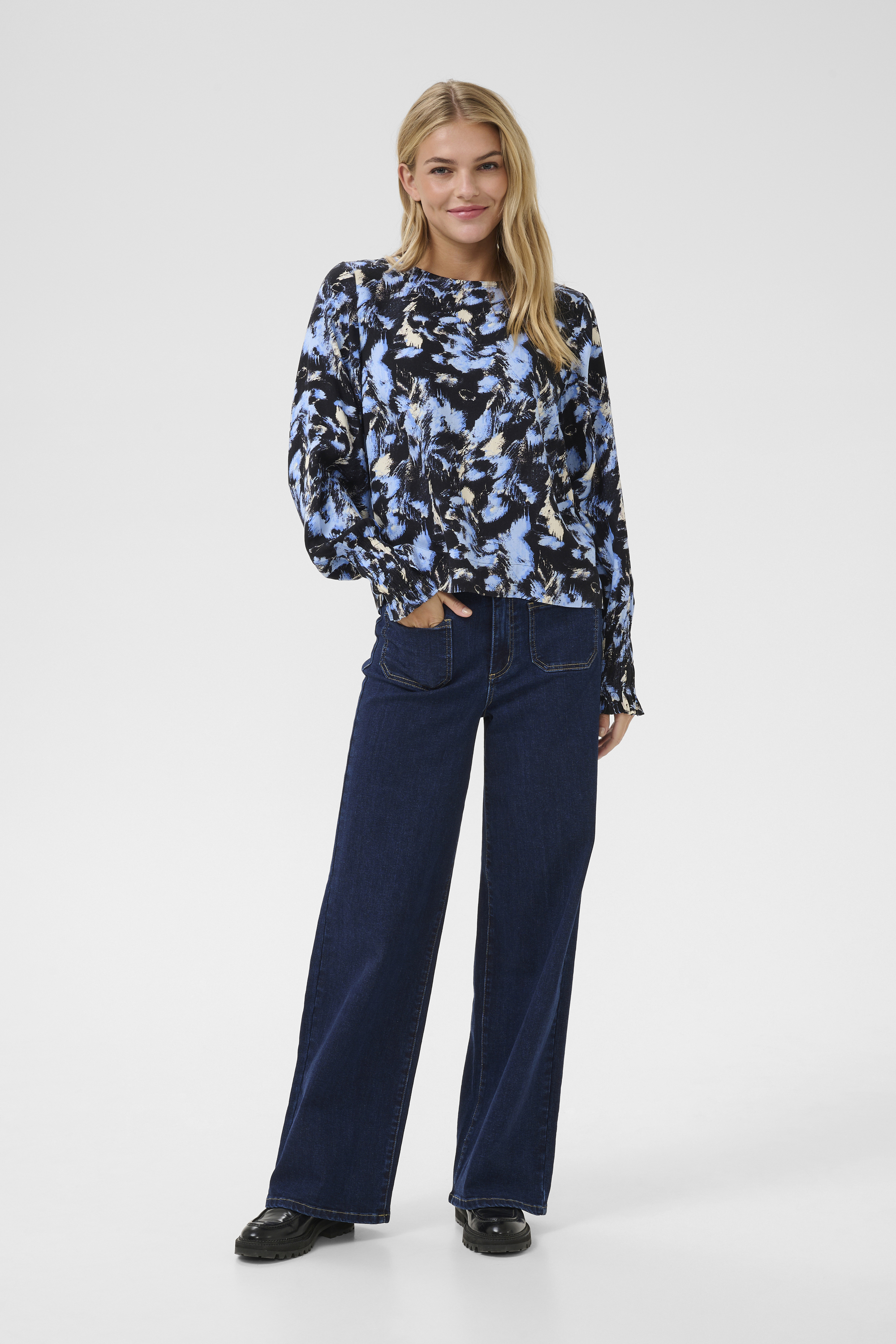 Langarm-Bluse Regular fit Black/Blue Graphic Strokes black blue Image