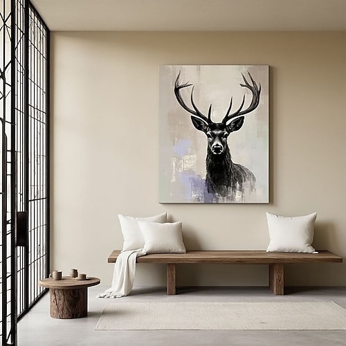 Handgemaltes abstraktes Hirsch-Ölgemälde, handgemaltes modernes Tierbild für die Wand, großes Leinwandbild für das Wohnzimmer, zeitgenössische, naturinspirierte Dekoration Image