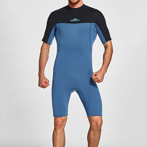 Herren 3mm Neopren-Tauchanzug Ganzkörper-Rashguard Einteiliger Surfanzug Farbblockierung Bauchkontrolle Kurzarm Tauchanzüge Surfen Kanufahren Schnorcheln Frühling Image