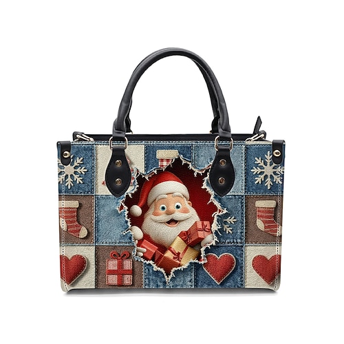 Weihnachtstasche für Damen – Kunstleder, Weihnachtsmann- und Schneemannmotiv, festliche Geschenktasche für Damen, Handtasche für die Weihnachtszeit, perfekt für Partys und Winterausflüge