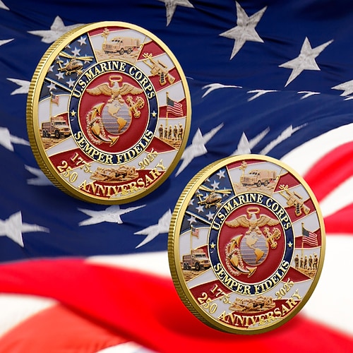 Gedenkmünzen zum 250-jährigen Jubiläum – Design des US Marine Corps, Sammlermünzen, robuste Metallmünzen für Sammler Geschenkidee, patriotisches Militärthema Image