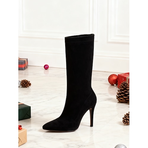 Rote Wildleder-Ankle-Boots mit spitzer Zehenpartie – elegante Stiefeletten mit hohem Absatz und Reißverschluss für Weihnachtsfeiern, besondere Anlässe und Wintermode Image