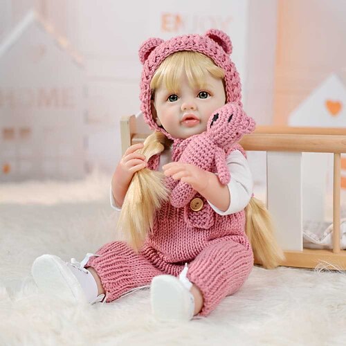 Wiedergeborene Babypuppen - 22 Zoll weiche Körper realistische Babypuppe Mädchen süße wache blonde Haare Mädchen Bebe Reborn aus Silikon realistische Babypuppen mit Geschenkbox für Kinder ab 3 Jahren Image